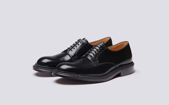 Grenson Rosebery Mens Derby Shoes in Black Hi Shine Leather GRS113271